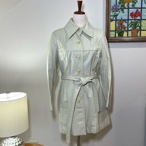 Vintage 70s The Tannery Montgomery Ward Creamy Off White Belted Leather Coat